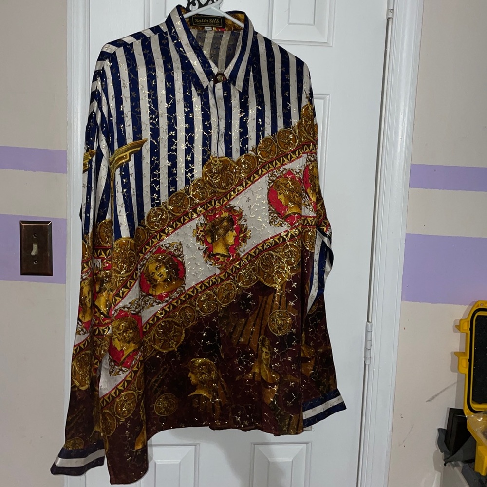 VINTAGE VERSACE STYLE BAROQUE LONG SLEEVE SILK SHIRT SIZE XL UNISEX